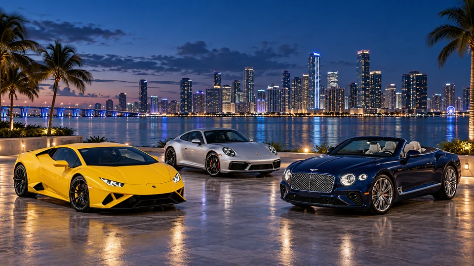 Miami-inspired illustration for Luxury Car Rent Miami
